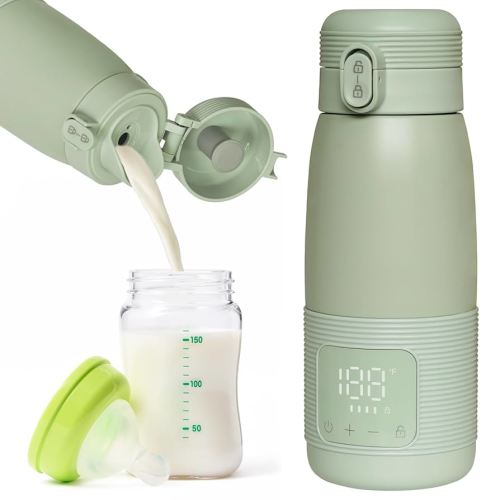 Portable Bottle Warmer for Travel - Super Fast Charging & 5-Min Heating for Breast Milk, Formula & Water, 17oz Large Capacity, Baby Flask for Vehicle Car Airplane Journey (350ML)