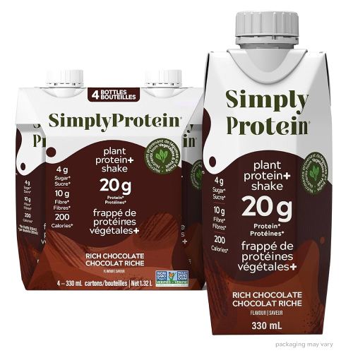 Simply Protein - Chocolate Ready To Drink Protein Shake (4 Pack) - 20g Protein, 10g Fibre, 4g Sugar, 200 Calories - Vegan, Gluten Free, Non GMO, Dairy Free, Kosher - 4 Shakes (11.16 fl oz, 330 mL)