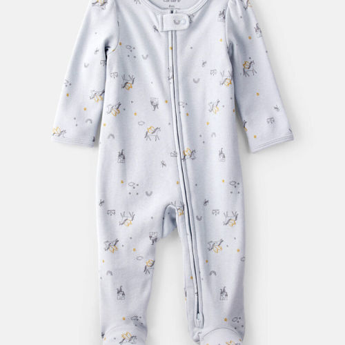 Blue Baby Girl Unicorn Star Print 100% Cotton Long-Sleeve 2-Way Zip Sleeper - Blue | Carter’s Oshkosh Canada