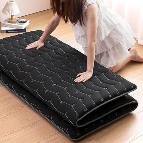 Vibe bear Premium 3.2" Thick Japanese Floor Mattress - Twin Size 39"x80" - 100% High-Density Foam,Foldable Futon Mattress,Comfortable Tatami Mat for Dorm,Bedroom,or Guest Room(Black)