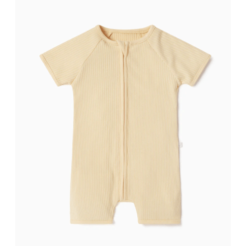 Ribbed Summer Zip Romper - YELLOW
