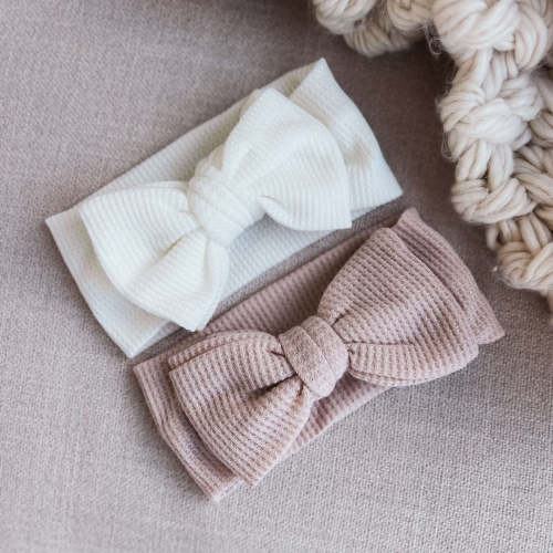 Large Waffle Knit Bow - White