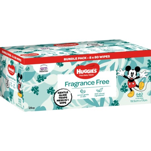 Huggies Thick Baby Wipes Fragrance Free 640 pack