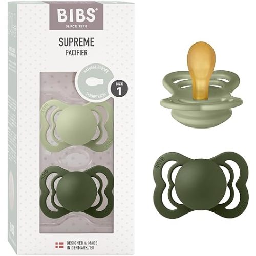 BIBS Pacifiers - Supreme Collection | BPA-Free Baby Pacifier | Made in Denmark | Set of 2 Sage/Hunter Green Color Premium Soothers | Size 0-6 Months