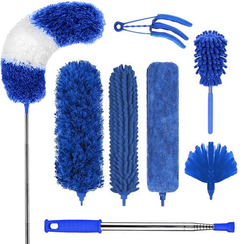 Cleanse Home 8PCS Microfiber Duster with Detachable Extension Pole(Stainless Steel) 30-100" Duster Cleaning Kit