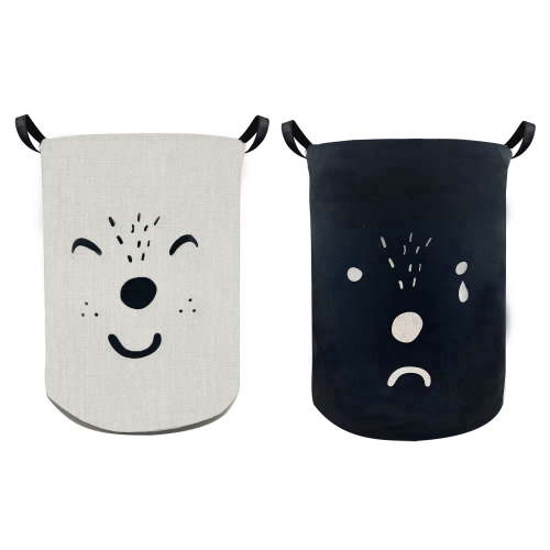 Sortora 2 Pack Large Laundry Hamper, Waterproof Canvas Laundry Basket, Collapsible Storage Basket Bin for Kids Room, Toy Organizer, Nursery Hamper, Clothes Hamper, Smiling Face