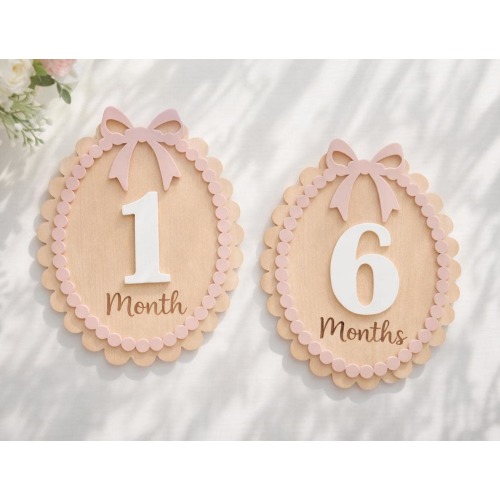 Monthly Milestone Discs for Baby Photos | Interchangeable Numbers Milestone Set of 2 | Baby Girl Bow Nursery