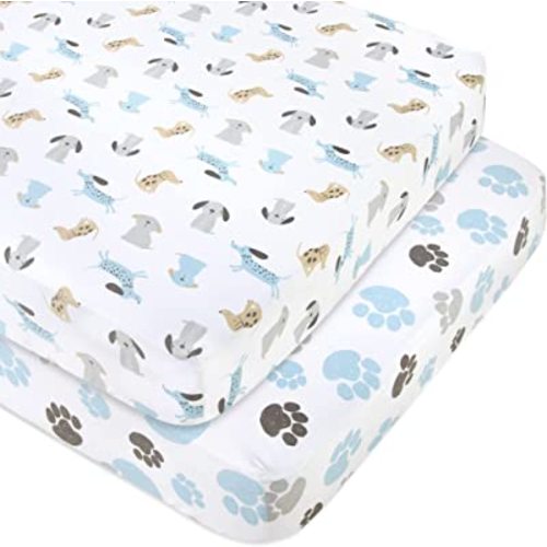 Standard Microfiber Fitted Crib Sheets for Baby Girl, Boy, and Neutral, 2 Pack Crib Essentials 28x52 (Dogs & Paws)