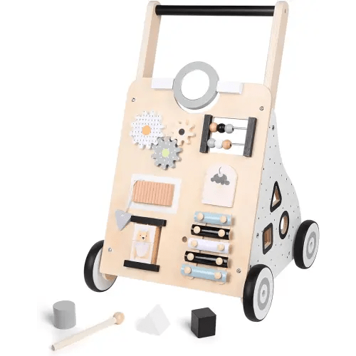 Asweets Wooden Baby Walker Push and Pull Learning Activity Walker Kids’ Activity Toy Multiple Activities Center Develops Motor Skills & Stimulates Creativity(Natural)