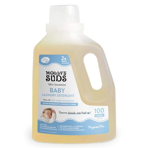 Molly's Suds Baby Liquid Laundry Detergent | Removes Formula, Poop & Spit-Up Stains | Extra Gentle on Newborn Skin (Fragrance Free, 100 Loads)
