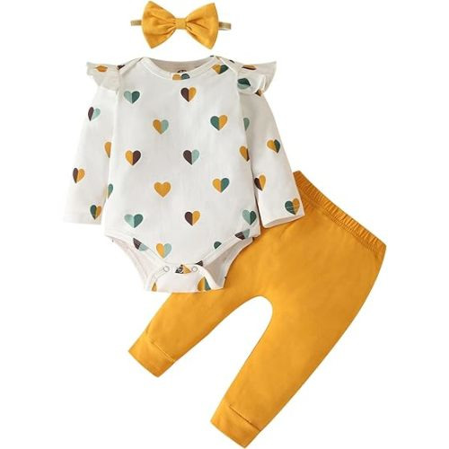 Amazon.com: Fullfamous Baby Girl's 3pc Frill Long Sleeve Romper and Pant Set: Clothing, Shoes & Jewelry; $18.89
