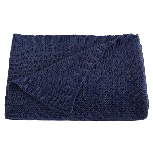 NTBAY Cooling Baby Blanket - Cable Knit Toddler Blanket - Rayon Derived from Bamboo, Soft and Breathable 30x40 Inches, Navy Blue