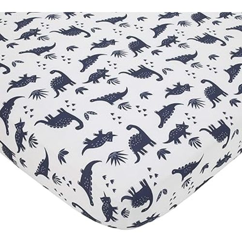 Carter's Dino Adventure Super Soft White and Blue Fitted Crib Sheet