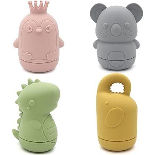 Ginbear Silicone Baby Bath Toys, Non-Toxic Mold Free Infant Squirty Bathtub Toys for Toddlers 6 Months+, Pack of 4 (Terricolous)