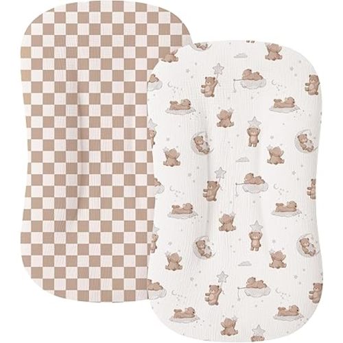 Muslin Baby Lounger Cover for Newborn & Infant, 100% Cotton Soft and Breathable Lounger Slipcover for Baby Girls and Boys, Pack of 2 (Rainbow Star)