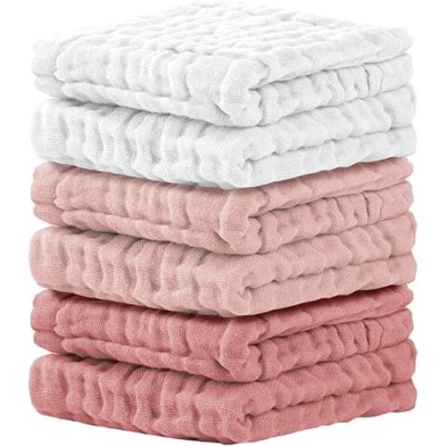 Cuddle Campus Baby Washcloths 6 Packs, Muslin Washcloths Baby,Cotton Burp Cloths, Extra Absorbent and Soft Wash Clothes for Newborns, 12x12 Inches