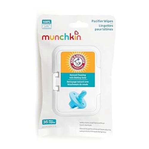 Munchkin Arm & Hammer Pacifier Wipes - Safely Cleans Breast Pump Parts and Feeding Essentials for Baby and Toddler, 1 Pack, 36 Wipes