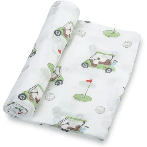 Swaddle Blanket | 100% Muslin Cotton | Gender Neutral Newborn and Baby Nursery Essentials for Girls and Boys, Registry | Golf Print