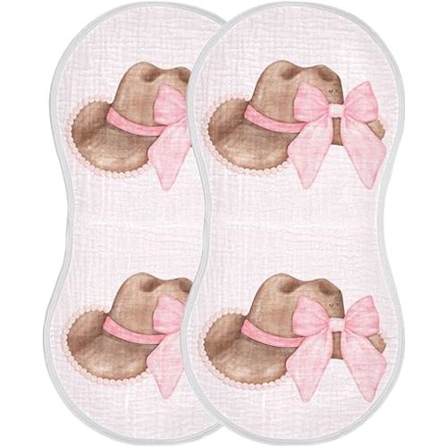 Western Cowgirl Hat Bow Burp Cloths Baby Boys Girls Absorbent Soft Cotton Burping Cloths Rags, 2 Pack