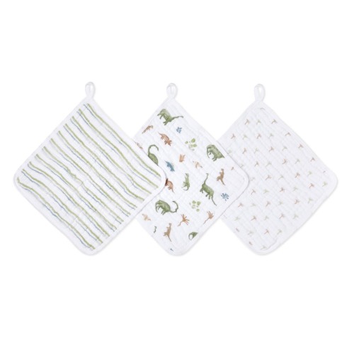 Dino Jungle Cotton Muslin Washcloths | aden + anais