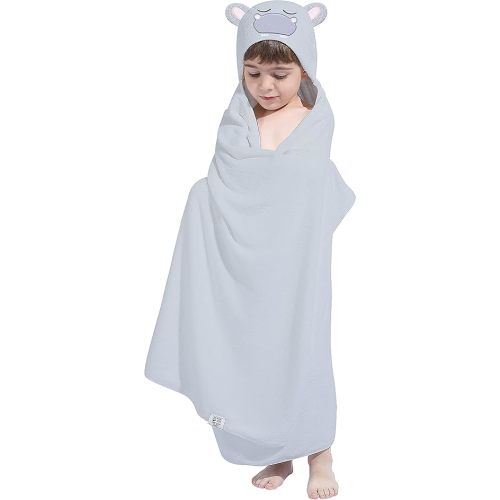 HIPHOP PANDA Hooded Towel for Kids - Viscose Derived from Bamboo, 30 X 50 INCH Large Size for 3-10 Yrs - Premium Kids Bath Towel Beach Towels Wrap for Girls, Boys, Hippo