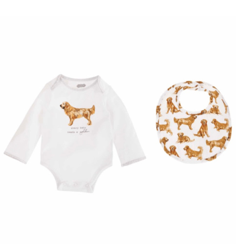 Golden Dog Bodysuit and Bib Set | Mud Pie