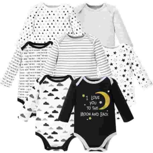 Hudson Baby Cotton Long-Sleeve Bodysuits, 7-Pack, Newborn-24 Months