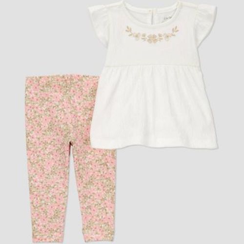 Carter's Just One You® Baby Girls' Floral Top & Pants Set - Cream 18M: Sleeveless Tunic, Botanical Pattern, Elastic Waistband