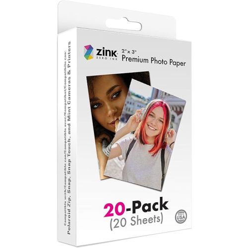 Zink 2"x3" Premium Instant Photo Paper (20 Pack) Compatible with Polaroid Snap, Snap Touch, Zip and Mint Cameras and Printers
