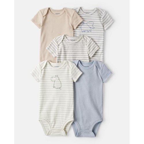 Baby Boy 5-Pack Hippo Multipack Bodysuits - Brown/Blue/White | Carter's