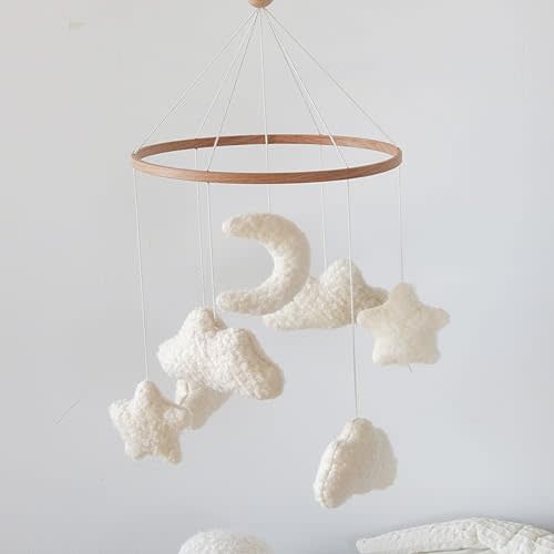 Cloud Crib Mobile Baby Mobile for Crib Neutral Boho Moon and Clouds Mobile Neutral Nursery Décor Boucle Mobile