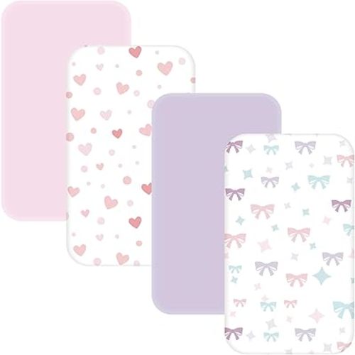 4 Pack Bedside Bassinet Sheets - 33"x20" Bassinet Sheets for Baby Delight, Angelbliss, Maxi-COSI & Most Regular Size Bedside Sleeper | Soft & Skin Friendly Bassinet Fitted Sheet for Girls(Purple)