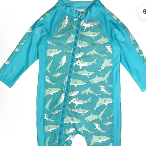 Sunsuit - Long Sleeve Romper Swimsuit | "Deep Blue Sharks"