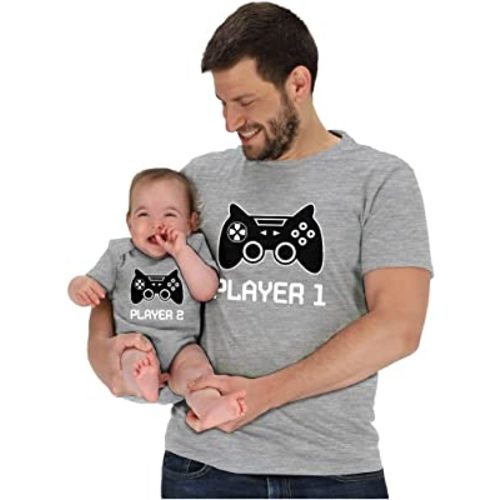 Gamer Dad and Baby Matching Outfits Gifts for New Dads Player 1 & Player 2 Funny Fathers Day Daddy and Me Outfits