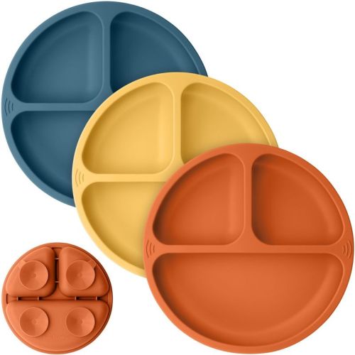 3-Pack Prep Suction Plates for Baby, 100% Silicone Toddler Plates, BPA-Free Divided Baby Plates with Suction, Color: Valiant