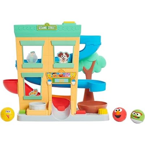 SESAME STREET 'Round The Neighborhood 4-Piece Ball Drop Playset and Figures, Sounds and Phrases, Kids Toys for Ages 12 Month by Just Play