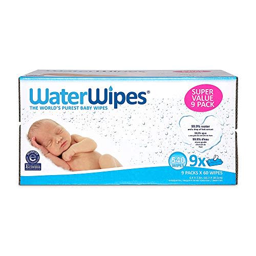 WaterWipes Unscented Baby Wipes, Sensitive and Newborn Skin, 9 Packs (540 Wipes)