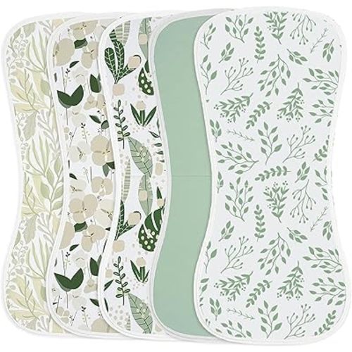 Yoofoss Baby Burp Cloths 100% Organic Cotton 5 Pack Burping Cloths for Babies Boys Girls Large 21''X10'' Extra Soft and Absorbent Leaf