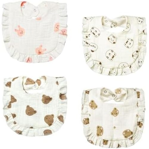 Lictin Muslin Baby Drool Bibs - 4-Pack Cotton Unisex Bandana for Boys Girls, Teething and Drooling