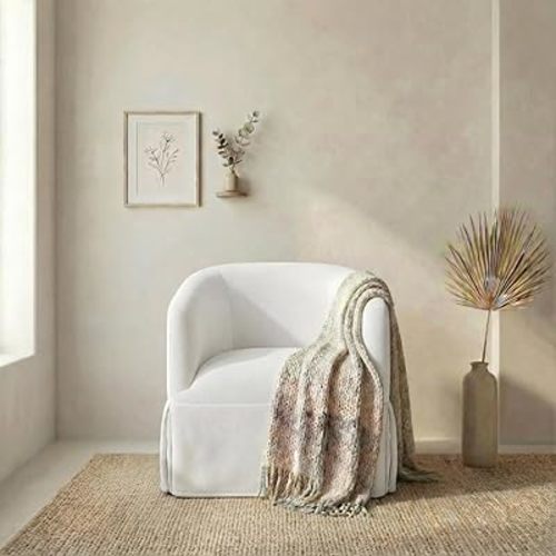 Swivel Accent Chair, 360 Degree Performance Fabric Armchair Modern Barrel Chairs Armchair for Living Room Bedroom Home and Office,Cream White