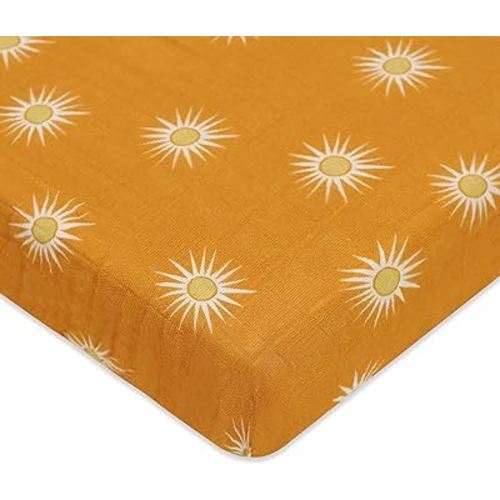 Babyletto 100% Organic Cotton Mini Crib Sheet, GOTS-Certified, Fitted 360°, Ultra-Soft and Breathable Muslin - Golden Hour