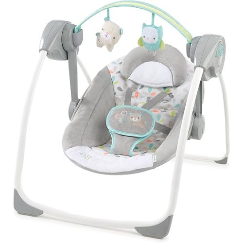 Ingenuity Comfort 2 Go Compact Portable 6-Speed Cushioned Baby Swing with Music, Folds Easy, 0-9 Months 6-20 lbs (Fanciful Forest)