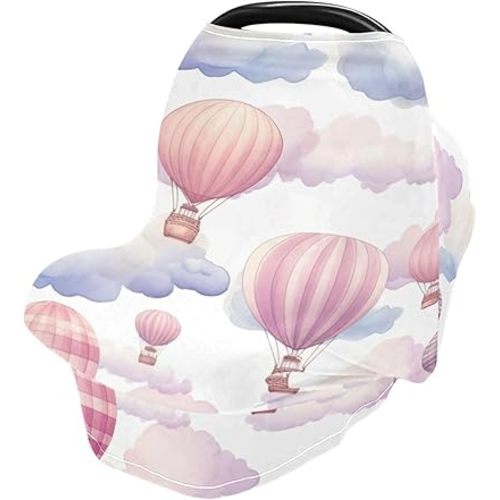 Watercolor Hot Air Balloon Stretchy Baby Car Seat Cover Soft Breathable Nursing Cover Breastfeeding Cover Multiuse Infant Carseat Stroller Cover for Girls and Boys