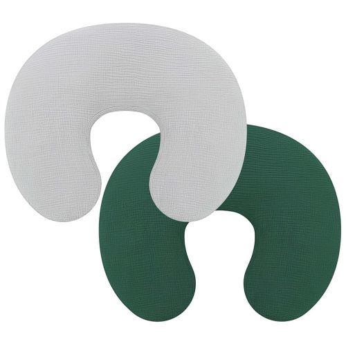Pro Goleem Muslin Nursing Pillow Cover, 100% Cotton Soft Breathable Feeding Pillow Slipcover for Breastfeeding Moms, Fits Standard Infant Nursing Pillow, for Boys and Girls, 2 Pack (Grey&Green)