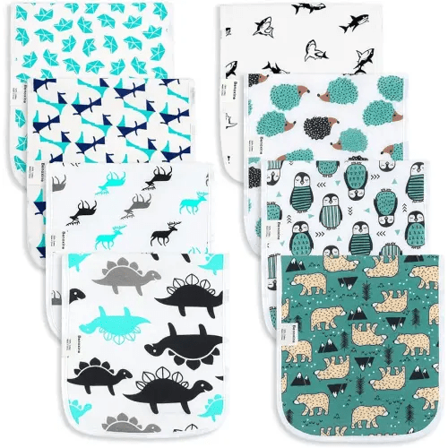 Ultra-Soft Baby Burp Cloths Absorbent, Large Size, Cotton,Adorable Designs Perfect for Boys and Girls 8-Pack