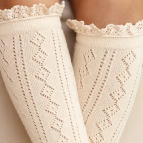 Vanilla Fancy Lace Top Knee High Socks