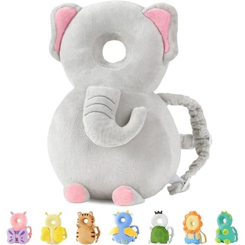 JunNeng Baby Head Protector Backpack, Toddler Walking Fall Head Protection, Grey Elephant