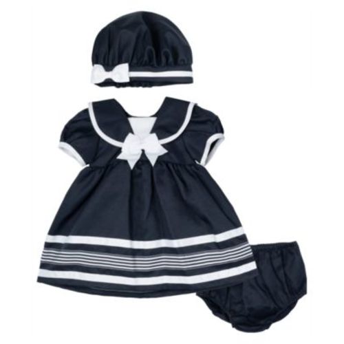 Baby Girl Sailor Dress with Matching Hat, 3-Piece Set