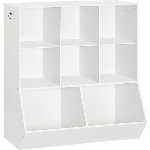 HOOBRO Kids Bookshelf, Toy Storage Cabinet, Kids Toy Organizer 8 Cubicles, Bookcase Footboard, Bookshelf for Kids, for Playroom, Nursery, Bedroom, and School, White WT35CW01G1