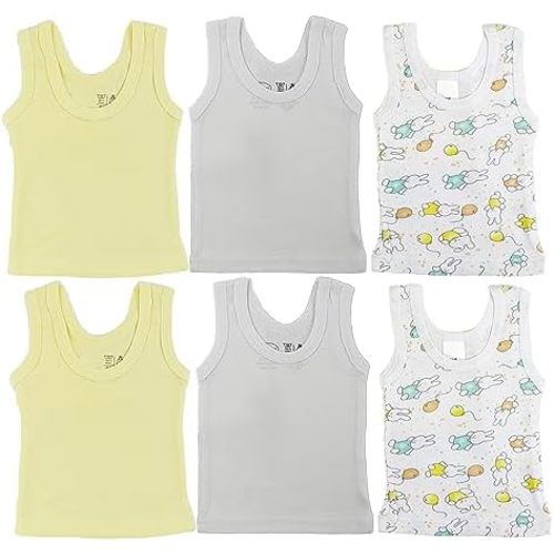 Baby Sleeveless Pack of 6 Tank Tops 100% Cotton Shirts, Short Sleeve Tees 0-24 Months Boys, Girls, Unisex